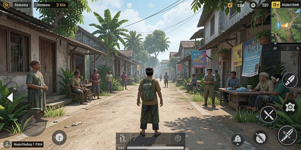 Screenshot gameplay 8364 dengan lingkungan simulasi yang hidup.