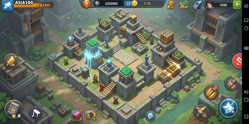 Tampilan gameplay ASIA100 yang mendebarkan dalam genre Tower Defense.