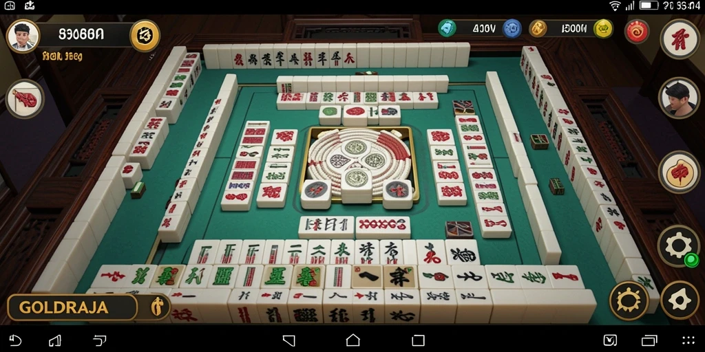 Tampilan gameplay Mahjong yang penuh warna dan seru di GOLDRAJA.
